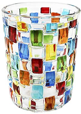 DigiTizerArt Einzigartiges handbemaltes stielloses Cocktailglas bunt gestreiftes Kristallweinglas für Scotch-, Bourbon-, Likör- für Scotch-Liebhaber (Vintage-Glasmalerei mit verflochtenen Formen)