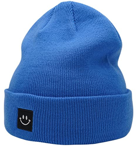 55cube Strickmütze mit Smile Face Unisex, blau, Einheitsgröße
