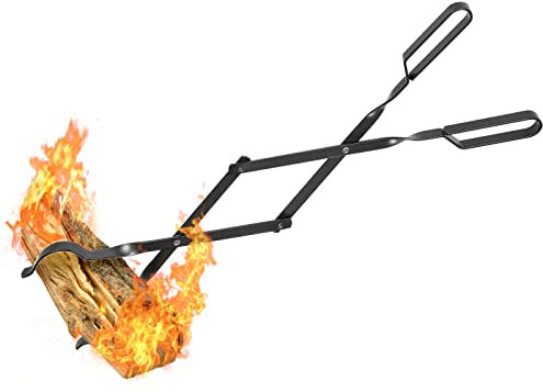 AGM Pince de cheminée de 66 cm, pince à bois de chauffage, pince à bûches pour bûches épaisses, pince à feu de foyer, pince à bûches en fer forgé robuste, pour feu de camp, barbecue, poêle à bois,