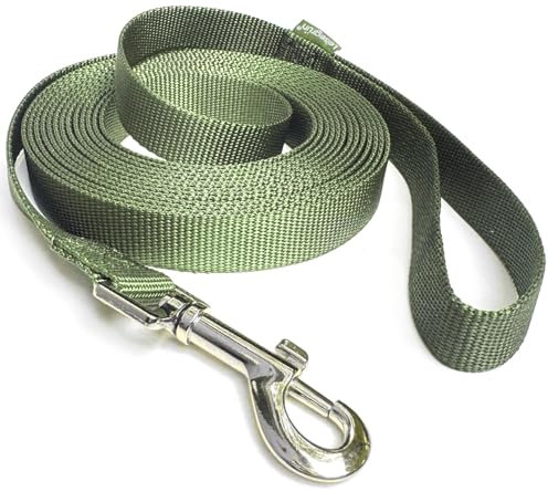Leisegrün Schleppleine 5m aus Premium-Nylon – Lange Hundeleine für kleine und mittelgroße Hunde – Mit Handschlaufe & Karabiner – Olivgrün