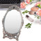 Fyearfly Vintage Oval Make up Spiegel, Tischspiegel mit Ständer Desktop Schminkspiegel Antiker Spiegel, Blumengeprägter Arbeitsplatten Schminkspiegel für Frauen Mädchen (Rotes Kupfer)