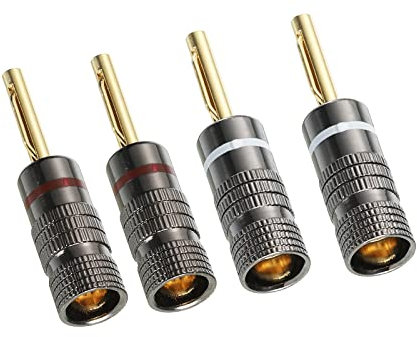 PATIKIL Banana Plugs Speaker Banana Plugs Pin Plug Closed Screw Type 3.5mm Gold-Plated Copper Red White for Speaker Wires, Sound Systems, Video Receivers, Home Theater Pack of 4