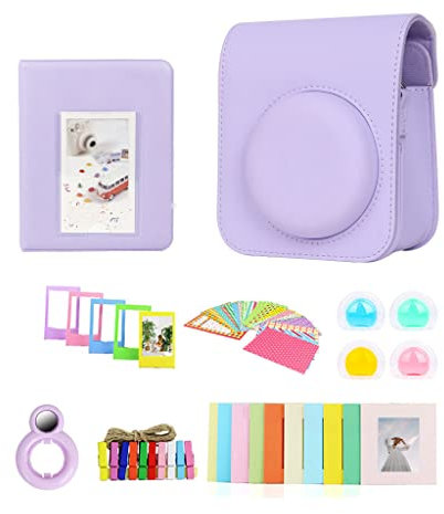 Berfea Protective Camera Case Compatible with Fujifilm Instax Mini 12 Instant Camera Accessories Kits Shoulder Bag with Book Album/Stickers/Colored Filter/Wall Decor Frame/Selfie Lens