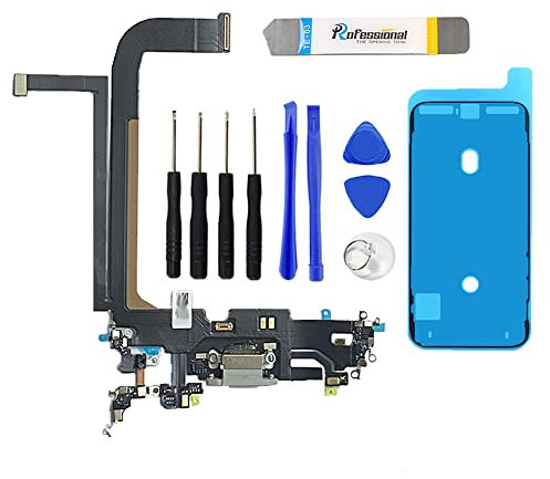 USB Charging Port Flex Cable Dock Board Connector - Microphone - Headphone Port Replacement for iPhone 13 Pro Max with Kit (White)