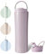 BOTTLE BOTTLE Vasos de café aislados con tapa de doble uso y popote, taza de café helado de doble pared para mujer y hombre, vaso de acero inoxidable de 24 onzas con asa (morado claro)
