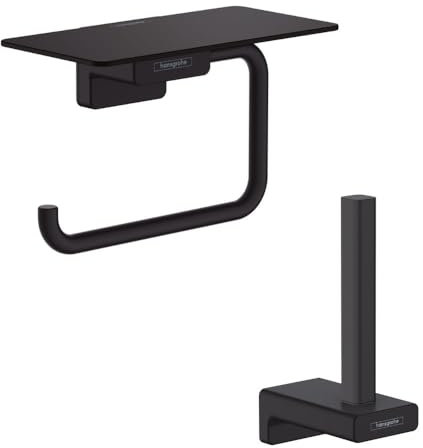 Hansgrohe Porte-Papier WC avec Tablette Noir Mat AddStoris + Réserve Porte-Papier Noir Mat
