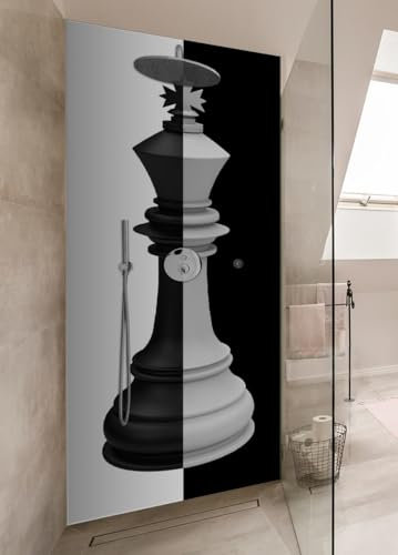 Wallario Selbstklebende Duschrückwand 70 x 180 cm mit Motiv Schachfigur schwarz-weiß - Wandverkleidung Fließenersatz mit Hochglanzlaminat in Glasoptik