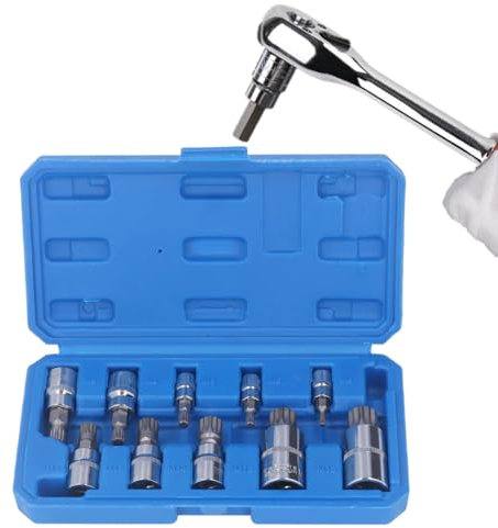 FLEXMAN 10 Pièces Douille Torx Male, M4 M5 M6 M8 M9 M10 M12 M14 M16 M18 1/2'', 1/4'', 3/8'' XZN Jeu de Douilles à Embouts, Douille Allen avec Boîte