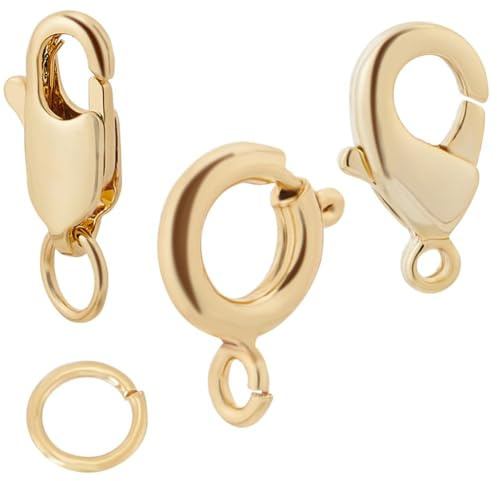 Beebeecraft 1 låda 18 st 3 stilar smycken hummerlås 18K guldpläterad vårring klo halsband lås ersättning med 20 st 5 mm öppen hoppring för gör-det-själv hantverk smycken kedjor tillverkning klappar