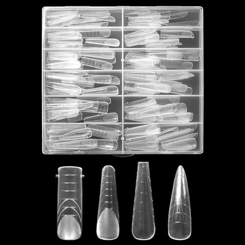 192 Pezzi Unghie Finte, 4 Stili Unghie Finte Nail System Form Trasparente Copertura Completa, Dual Nail Form con Scala Graduata per Ricostruzione Unghie, Ricostruzioni Manicure e Tip Nail Art