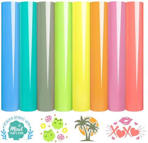 WRAPXPERT Vinilo de transferencia de calor pastel, 8 vinilos surtidos para planchar, 12 x 10 pulgadas, paquete de colores bohemios para camisetas, prendas, fácil de cortar y transferir