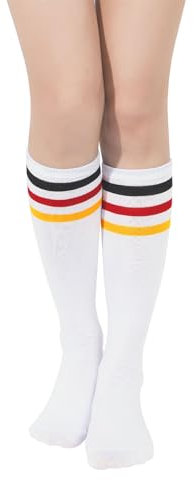 Durio Kniestrümpfe Damen für 2024 Europapokal Deutsche Nationalflaggen Gestreift Socken Fußball Fans Sport Lange Strümpfe CheerLeader Kostüm Mädchen high hohe