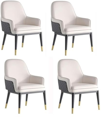 Esszimmerstühle, Küche, Esszimmer, 4er-Set, wasserdichter Ledersessel mit Metallbeinen für Büro, Esszimmer, Küche, Schlafzimmer, Gewicht (Farbe: Weiß und Schwarz)