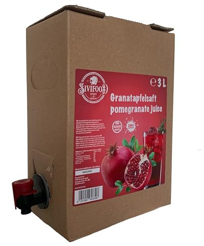 SIVIFOOD Succo di melagrana 3 litri – 100% da concentrato, senza zuccheri aggiunti – Qualità premium – Confezione 3L Bag-in-Box con rubinetto – Succo naturale per ogni giorno senza additivi