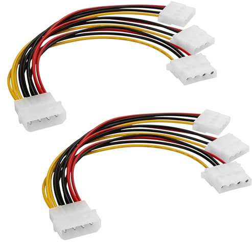YAODHAOD 20cm Molex Y 4-polig Verlängerungskabel, 1x LP4 Stecker und 3x LP4 Buchse, für PC Komponenten, Molex Power Kopierer, geeignet für HDD, CD-ROM, DVD-ROM (2-Pack)