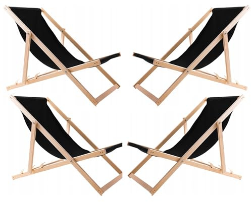WOODOK 4-er Liegestuhl Set aus Buchenholz Strandstuhl Sonnenliege Gartenliege für Strand, Garten, Balkon und Terrasse Liege Klappbar bis 120kg (Schwarz)