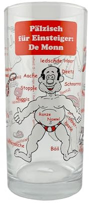 Pfälzisch für Einsteiger: De Monn - Schoppenglas 0,5 L (Weinstange) - Das Schorleglas für eine Pfälzer Schorle (100% Pälzer)