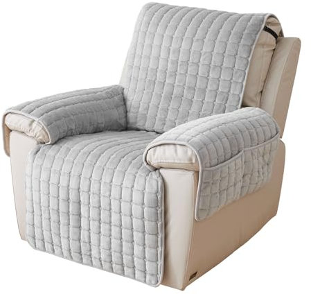 NUODWELL Sofa Armlehnenbezüge Mit Aufbewahrungstasche, Anti-Rutsch superweich,Relaxsessel Bezüg Sesselüberzug Möbelschutz für Kinder und Haustiere (Grau mit Taschen, 53 x 190 cm)