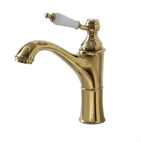 Wasserhahn Bad Waschtischarmatur Retro Antik Stil Messing Einhebel Mischbatterie Waschbecken Armatur, Badarmatur Waschtischbatterie Badezimmer, Gold
