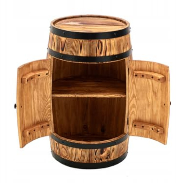 MB Manufaktura Barel Handgefertigte Holzbar aus Gebürsteter Kiefer – Perfekt für Wein, Whisky, Tequila und Bier | Weinfass Stehtisch mit Tür | Fassbar Weinbar Wine Rack, Alkoholschrank - Verbrannt