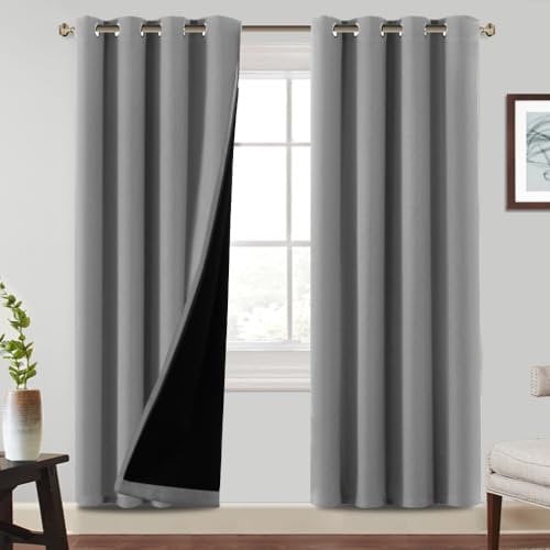 BellaHills Thermovorhang Kälteschutz 100% Verdunkelung Vorhänge Wärmeisolierend Ösenvorhang 2er Set H 245 x B 140 cm Verdunkelnde Gardinen Wohnzimmer Gardinen Ösen, Taubengrau