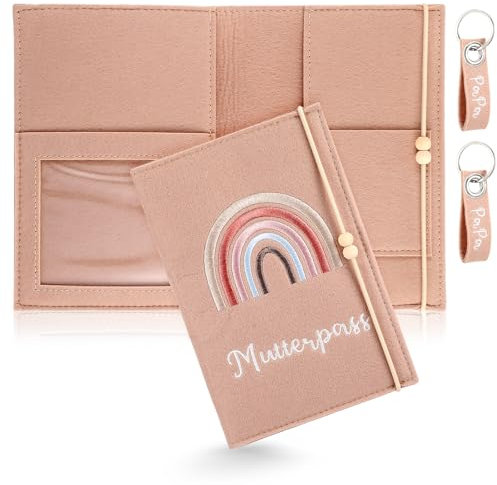 AOZUO Mutterpass für Schutzhülle aus Filz, Premium Mutterpass Hülle mit Fächern und Schlüsselanhänger, Regenbogen Mutterpasshülle zur Aufbewahrung von Ultraschallbild, Impfpass, Versichertenkarte
