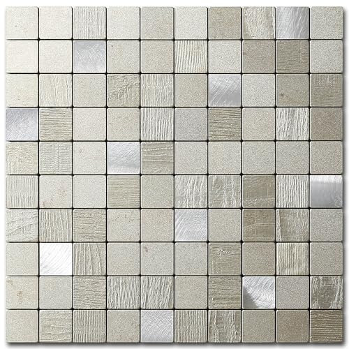 M MOFIT Square Mosaic Self Adhesive Wall Tiles Stickers Kitchen,Stone Stick on Tiles Splashback Bathroom Panels(Champagne 10pcs)