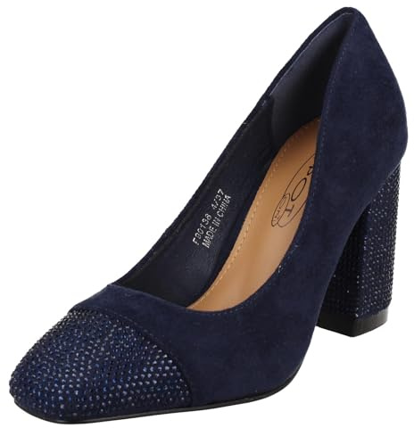 Spot On Ladies Diamante Heel and Toe Cap Court Shoes F90138