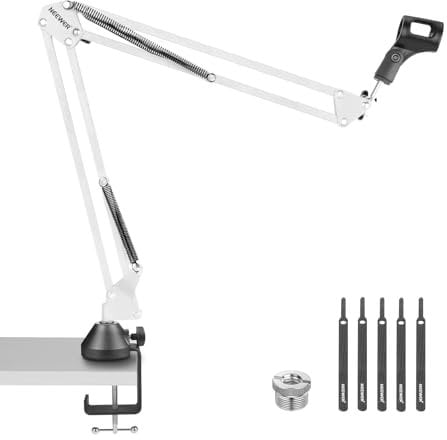 NEEWER Suspension Boom Arm Scissor Mic Stand, Microphone Arm Desk Stand with 3/8 to 5/8 Screw, Cable Ties Compatible with Blue Yeti Snowball Yeti X Quadcast, Max Load 3.3lb/1.5kg, NW-35, White