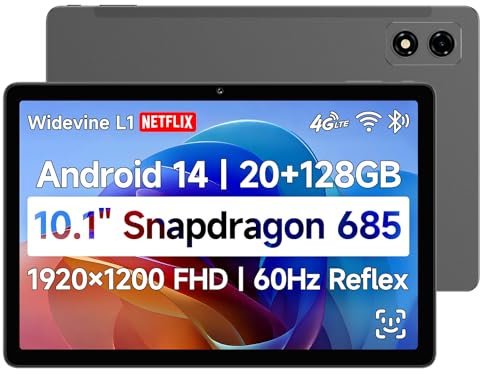 BNCF tablet da 10,1 pollici Snapdragon 685 Android 14, risoluzione FHD IPS 1920x1200, 60Hz, Widevine L1, 20GB+128GB (1TB TF), fotocamere 5MP+5MP, 4G LTE, Wifi 2.4G/5G, BT5.0, GPS, batteria 6500mAh