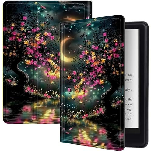 Color Tree Moon - Funda para tablet Kindle Fire 7 de 12ª generación 2022, a prueba de golpes, de piel sintética, plegable, delgada, inteligente, con apagado y encendido automático para tablet Kindle