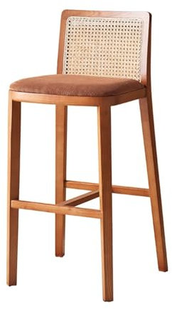 Lizhuzhuzs28 Barhocker Rattan Barhocker Zurück Hochstuhl Bar Restaurant Massivholz Gepolsterte Kissen Barhocker Barhocker Barstuhl
