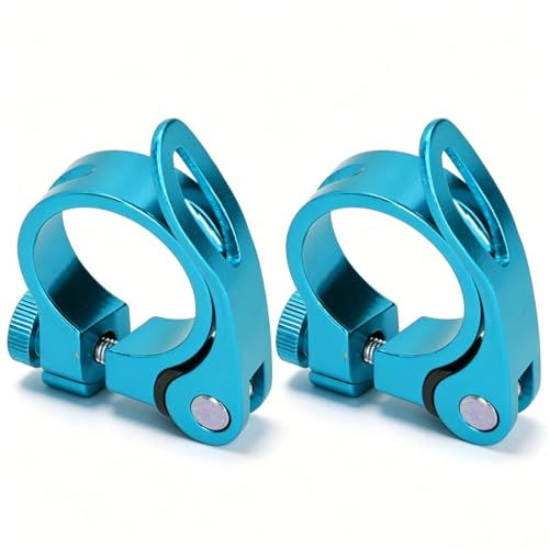 2Pcs Bikes Seat Post Clamp, 35mm/1.4in Quick Release Seatpost Collar (Blue) | Aluminum Alloy Bike Saddle Clamp, Quick Release, High Strength, Seat Post Tube Clip, for 30.8mm and 31.6mm Seat Tube