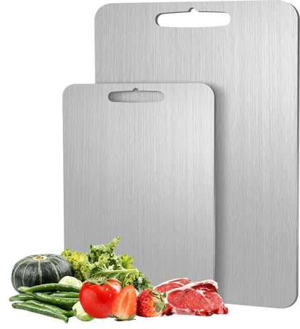 Jeroesja Tabla de cortar de titanio, 100 % pura, para la cocina. Paquete de 2 tablas de cortar de doble cara de grado alimenticio
