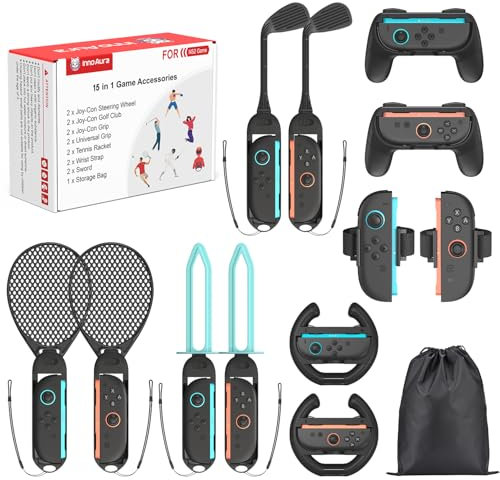 15 in 1 Switch 2 Sport Zubehör Set, innoAura Switch Zubehör Set Bundle mit Aufbewahrungstasche, Spielzubehör Set für Familienspiele für Switch 2 Sport Spiele