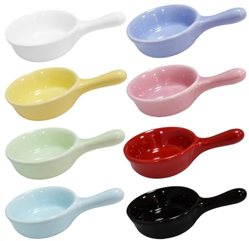 Yuauy 8 pcs Porcelain Soy Sauce Dish Ceramic Dip Dipping Bowls Plate Candy Dessert Salad Ice Cream Snack Sugar 1.01 oz w/Handle for Dinner Baking BBQ Cooking One for Each 8 Colors