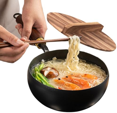 kinrguiyuez Eisentöpfe zum Kochen, multifunktionaler Wok mit flachem Boden, Holzgriff, 24 cm Durchmesser, Eisen-Kochgeschirr für Herde, Induktionsherde