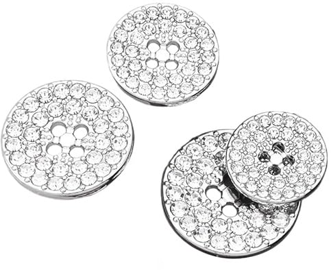 ftiemlovde 4 Loch 10 Knöpfe Silber mit Strass für Strickjacke (B10S 23 mm) | Dirndl Metallknöpfe zum Annähen, edle Optik, passend für Blazer, Mantel, Trachten, einfach zu nähen, stabil verarbeitet