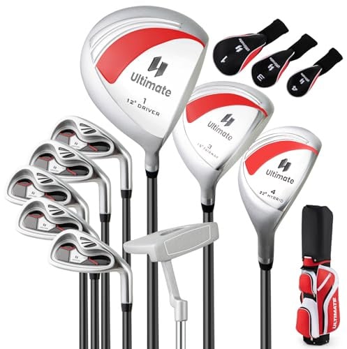 GYMAX komplettes Golfschläger Set für Damen, 9-teilig Golfset Damen Rechts mit 3 Holz (#1,3,4), 5 Eisen (#6,7,8,9,PW) & 1 Putter, Golfschlägersätze mit Standtasche & Regenschutz