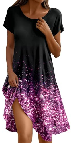 Robe Femme Chic Et Elegant Mi Longue Été Ete D'été Elegant Sexy Summer Bohème 2025 Fluide Boheme Robe Décontractées Ample Casual Robes de Plage Grande Taille Mini Tunique Robes A-Ligne Summer Dress
