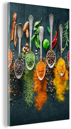 MuchoWow© Glasbilder Wohnzimmer Deko Modern Wandbild Kunstdruck auf Glas | 40x60 cm - Bild Schlafzimmer über Bett Room Decor Geschenke Kräuter - Gewürze - Löffel