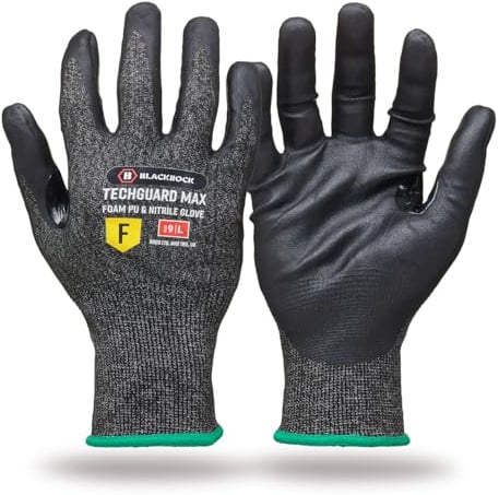 Blackrock TechGuard Max Cut Resistant Safety Gloves | ISO Cut Level F, EN388 4X42D, Sandy Nitrile Palm for Oily Grip, 21 Gauge Liner, Touchscreen Compatible - Size 11/2XL
