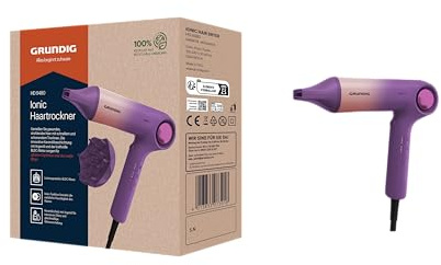 Grundig HD 9480 Ionic Haartrockner mit Hochgeschwindigkeits-Technologie BLDC | Anti-Frizz Föhn mit Diffusor & Stylingdüse | 1.600 W, Rosa/Lila