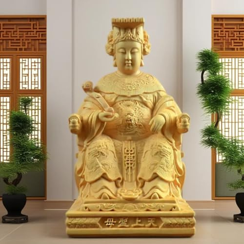 FENNYYAR Chinesische Göttin Mazu-Statue aus natürlichem Buchsbaum, traditionelle Kultur, 10 cm, Heimzimmer-Dekoration