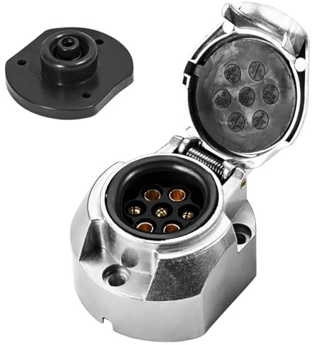 Simsky 7 Polige Steckdose Wasserdicht, Metall Anhängersteckdose mit Aluminium-Gehäuse & Gummidichtung, ISO 1724 für Pkw & Anhänger, Als AHK Steckdose oder 7 Poliger Stecker Anhänger Kompatibel