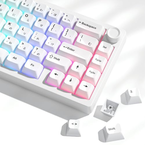 Womier White Keycaps Ceramic Style PC Glossy Jelly Keycap for Mechanical Keyboard, MDA Profile 115-Key Custom Key caps Set for 61/68/84/87/98/100/104-Key MX Switch Key Cap