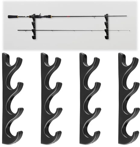 Snugcore Fishing Rod Storage Rack Holder, 4 PCS Wall Mounted Rod Holder Set for 8 Rods, Durable Fishing Rod Stand for Garage Shed and Home, Fishing Equipment Wall Storage Organiser