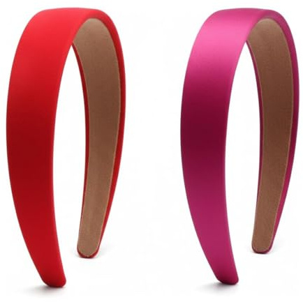 MIRKUZI Bandeaux mode pour femmes, 2 fermagli per capelli da donna/ragazza, larghezza 3 cm, fasce per capelli con bordo largo, rosso/fucsia, adatte per tutti i giorni e per le feste
