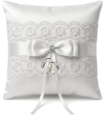 LONGHAO Ringkissen Hochzeit mit Schleife und Satinband, 20 * 20cm