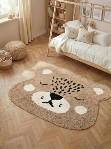 Hanse Home Kinderteppich Bea - Pflegeleichter Teppich Junge Mädchen, rutschfest & Waschbarer Formteppich Bär, Kinderzimmer Weicher Spielteppich, Spielunterlage - Braun, 93x120cm
